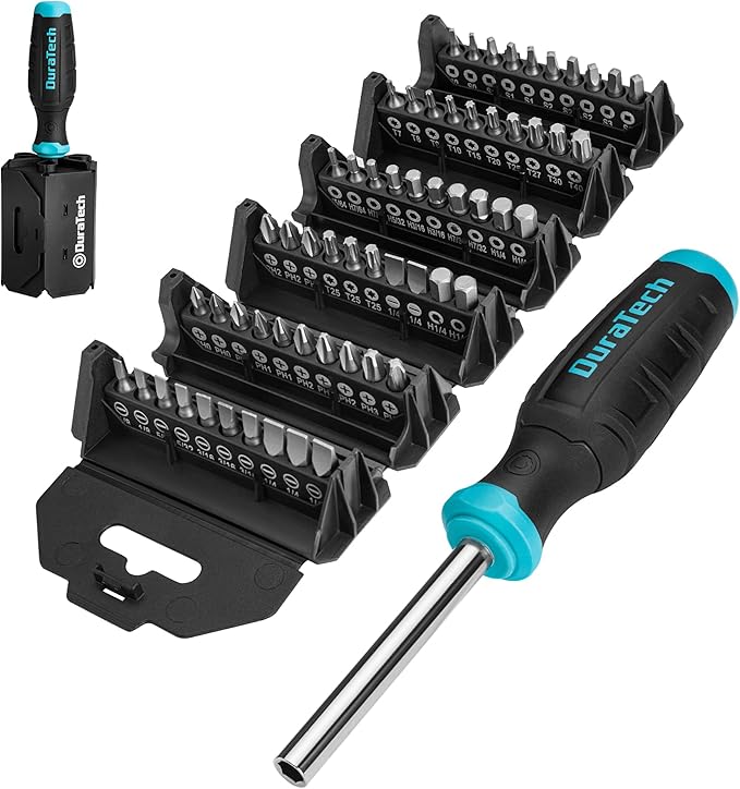 DURATECH Screwdriver, Multi-Function Screw Driver Set with 60 Replaceable Cr-V Bits(Flat, Phillips, Torx, Hex, Square), All in One Screwdrivers with Rolling Barrel Bits Holder
