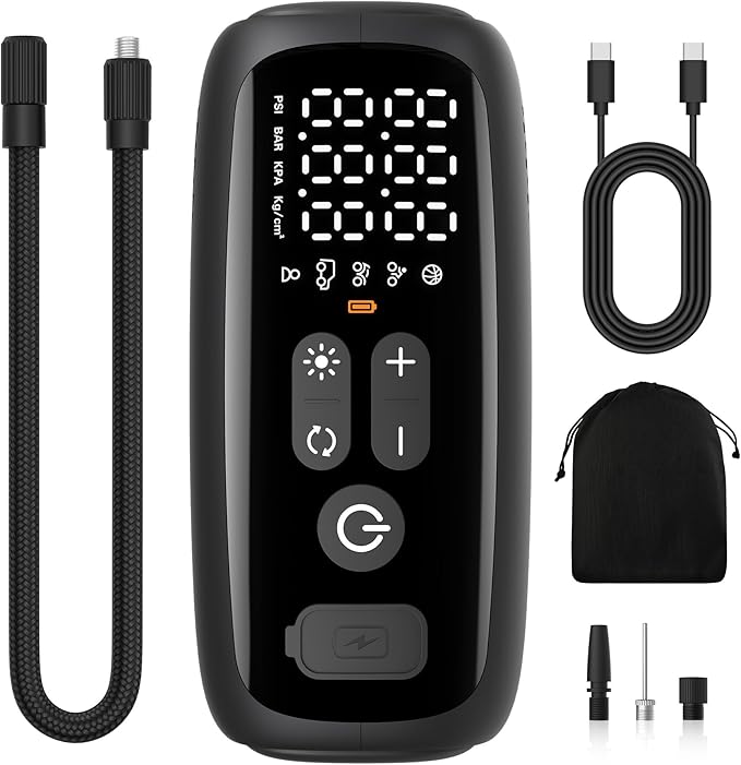 Tire Inflator Portable Air Compressor, 28 Cylinders 12V Air Compressor, 140W Auto Shut-Off with LED Light 150psi Pump, Portable Air Compressor for Car Tires, Bicycle, Moto, Ball etc.