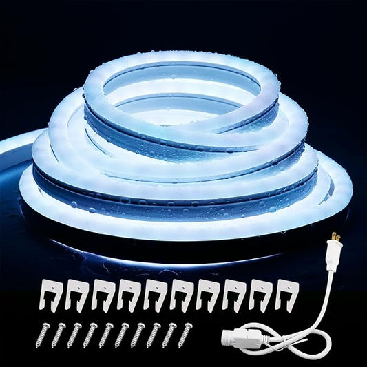 16.4FT Neon Lights Daylight, LED Flexible Linkable Waterproof Rope Strip Lights Nature White for DIY Sign Living Gaming Room Bedroom Bars Wall Party Wedding Christmas Indoor Outdoor Décor