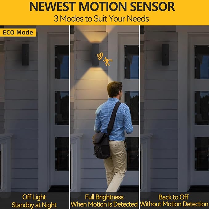 SHlMR Motion Sensor Porch Light 2 Pack, Dusk to Dawn Outdoor Light Fixture Wall Mount with Bulbs Include, Black Outdoor Sconce Lights Aluminum, Modern Up and Down Outside Lights for House, ETL Listed