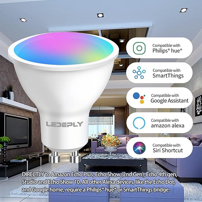 Zigbee GU10 Smart Bulbs, Compatible with Hu*e*, Alexa & Google & ConBee (Hub Required), 5W(50W), LED WiFi Bulb, Dimmable, Color Changing &Tunable White, LED Track Light Bulbs, 2 Pack