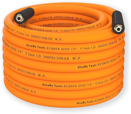 Giraffe Tools Air Hose, 3/8 inch x 50 ft Air Compressor Hose, 1/4 in. MNPT Fittings, Hybrid 300 PSI, Kink Resistant, Lightweight Lead-in Air Hose, All-Weather Flexibility, Orange