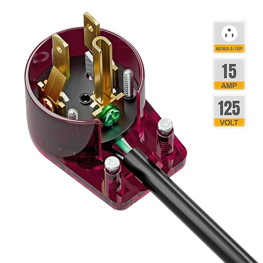 3 Pack ETL Certified Nema 5-15P 15A 125V Right Angle Plug, Red Color