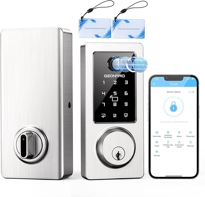 Fingerprint Keyless Entry Door Lock 6-in-1, Electronic Deadbolt with Auto-Lock, Anti-Peeping Smart Key for Front Door, IP65 Waterproof Front Smart Lock Deadbolt for Home