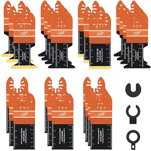 LDK 24pc Oscillating Tool Blades, Professional Titanium Universal Multitool Blades for Wood Plastics Metal Nails Bolts, Quick Release Multi Tool Blades Kits Fit Dewalt Bosch Makita Worx Milwaukee