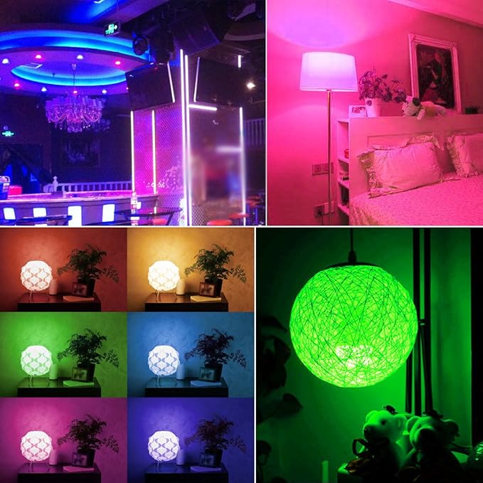 LED Light Bulbs 70W Equivalent, RGB Color Changing Light Bulb, 2 Moods/Memory/Sync/Dimmable, A19 E26 Screw Base, Timing Remote Control Included (Pack of 4)