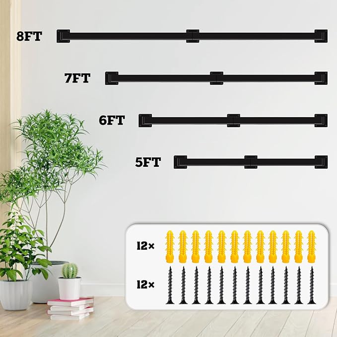 Stair Railing Indoor - Handrails for Stairs, 8ft Black Metal Staircase Hand Rails/Modern Wrought Iron Handrail, Industrial Wall Mounted Handrails Outdoor for Loft Porch Deck