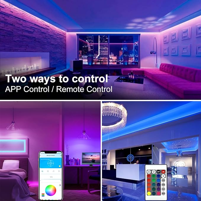 DAYBETTER LED Strip Lights 130ft Lights Strip for Bedroom, Desk, Indoor Room Bedroom Brithday Gifts RGB Decor with Remote and 24V Power Supply