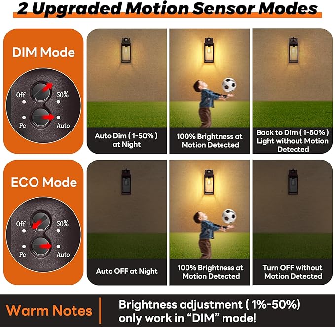 13.6" Motion Sensor Outdoor Wall Sconce Lantern, Exterior Waterproof Wall Lights Fixtures with Water-Rippled Glass, Brown Outside Mount Lighting for House, Porch, Garage, Patio, Bulbs Not Included