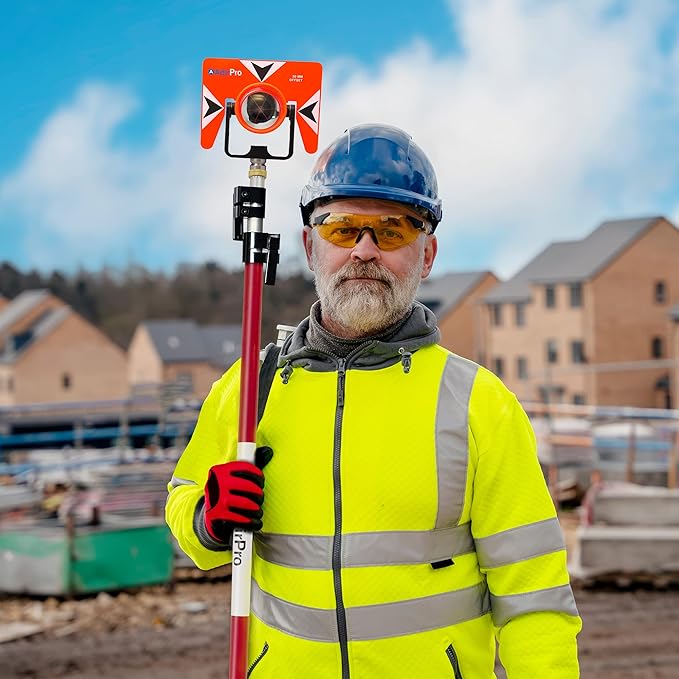 AdirPro Aluminum Prism Pole - Telescopic 12’ (3.7m) - Adjustable Tip – Quick Release Clamp - Metric Graduation - Strong & Lightweight GPS Pole - for Use with Prisms - Rover Rod - GNSS Instruments