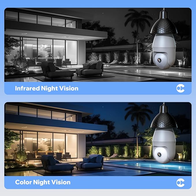 5GHz Light Bulb Security Camera Outdoor Waterproof,Light Socket Security Camera Outdoor, Wireless Bulb Camera,Full Color Night Vision, TwoWay Dialogue,Motion Tracking 2PCS