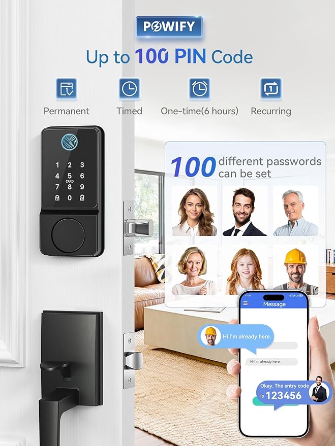 Keyless Entry Door Lock with Handle, APP Control Smart Front Lock Set, Keypad Door Lock with Handle, Keypad Deadbolt Auto Lock, Easy to Install, Bluetooth, Black