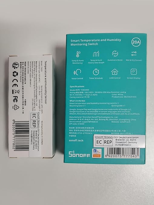 SONOFF THR320D WiFi Smart Switch with Temperature Monitoring,Compatible with Alexa & Google Assistant(with THS01)