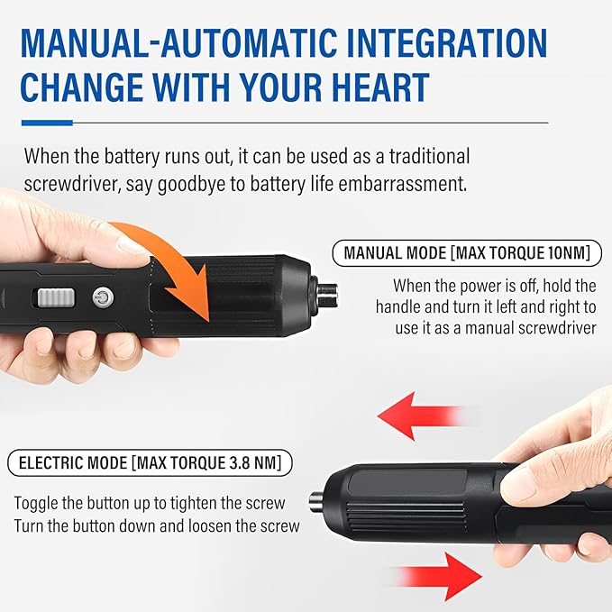 4V Cordless Electric Screwdriver with Dual Modes & Type-C Charging | 3.8Nm Torque, 15 Precision Bits | Portable Tool for Home DIY, Furniture Assembly, Electronics Repair