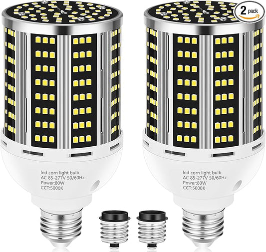 80W 2 pack LED Corn Light Bulb(800W Equivalent ),Commercial Grade DayLight 5000K E26/E39 10500LM Medium Mogul Base LED Lamp,Large Area Lights For Outdoor Indoor Garage Warehouse Factory Bay Light