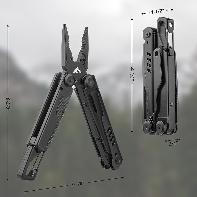 FLISSA 15-in-1 Multi-tool Pliers with Sheath, Portable Pocket Knife with Safety Locking System, Belt Clip and Sheath for Outdoors, Survival, Camping, Fishing, Hunting