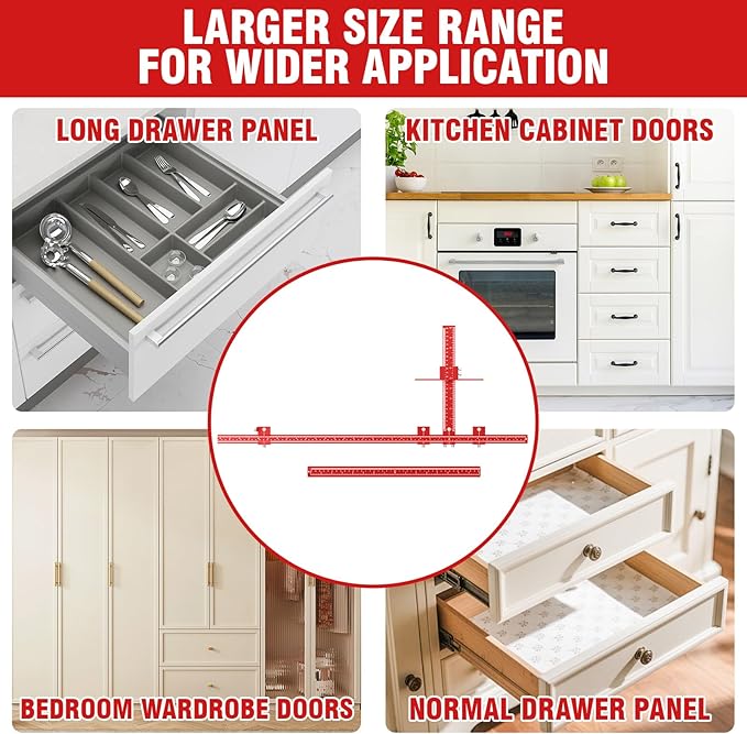 Extended Cabinet Hardware Jig Kit, 32-inch & 16-inch Detachable MAX Cabinet Handle Jig with Auto Center Punch, Aluminium Alloy Cabinet Handle Template Drill Guide, Drawer Pull Jig for Handle Knob Pull