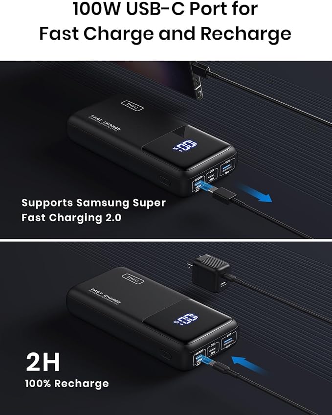 INIU Power Bank, 25000mAh 100W USB C Laptop Portable Charger, PD QC Fast Charging 3-Output Battery Pack, Travel Charger for Laptop MacBook iPad Tablet Steam Deck iPhone 16 15 14 Pro Samsung S22 etc