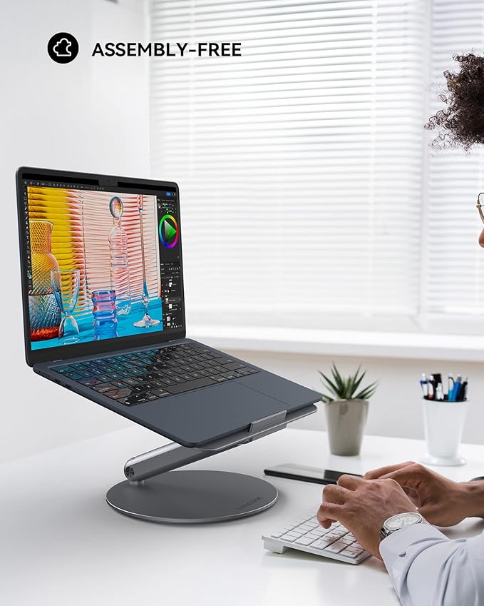 LULULOOK Laptop Stand for Desk 2025, 360 Rotating Adjustable Laptop Riser, Upgraded Foldable Full Aluminum Alloy Computer Stand for MacBook Pro/Air, Dell, HP, Lenovo and Other 10-17inch Laptops