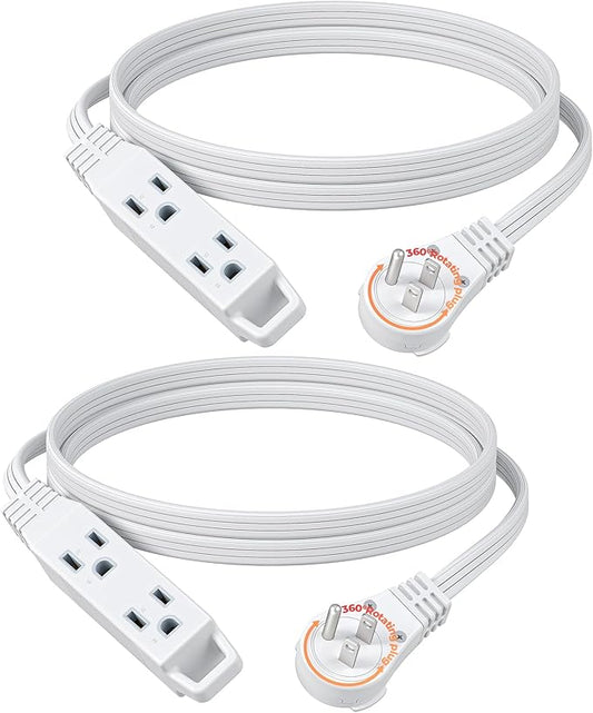 DEWENWILS 6FT 360° Rotating Flat Plug Extension Cord/Wire, 16AWG Multi 3 Outlet Extension Cord, 3 Prong Grounded Wire for Small Appliances, 2 Pack, White