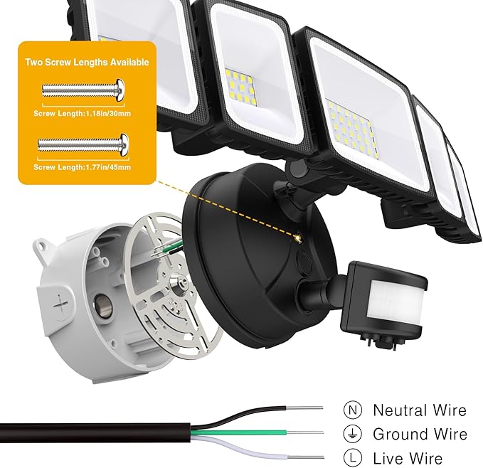 Onforu 5 Heads 55W LED Security Lights Motion Sensor Outdoor, 360° Wide Angle Wide Illumination, 5000LM Flood Light, 6500K, IP65 Waterproof, Hardwired Wall Light for Garage, Yard, Porch, Entryway