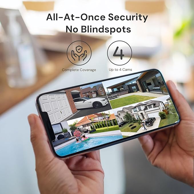 WiFi6 Solar Security Cameras Wireless Outdoor, 2K QHD Home Security System, 4-Cam Kit, 2.4&5GHz WiFi, Color Night Vision, Local Storage, IP66 Weatherproof, Works with Alexa, No Monthly Fees