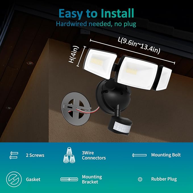 USTELLAR 55W LED Security Lights Motion Sensor Light Outdoor with Remote Control, Dusk to Dawn LED Flood Lights 5500LM 5000K, IP65 Waterproof, Exterior Flood Light for Garage, Yard, Eave-1 Pack Black