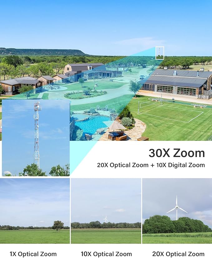 Jennov 6MP PoE IP Camera Outdoor with Pan Tilt 20X Optical Zoom, 360 Speed Dome PTZ Security Camera with 160ft IR Night Vision, Spotlights Color Night Vision, Human Detection, Onvif Compatible