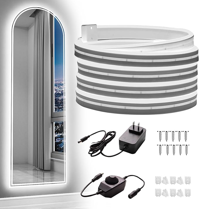 White Led Strip Lights, 10ft/3m Neon Light Strip, 12V Flex Waterproof Neon LED Strip Silicone LED Neon Rope Light for Kitchen Bedroom Indoor Outdoor DIY Styling ecoration