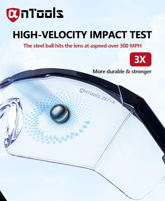 2 Pack ANSI Z87+ Safety Glasses, Anti-Fog, Scratch-Resistant, Adjustable Temples, Clear Protective Eyewear, Lab Goggles