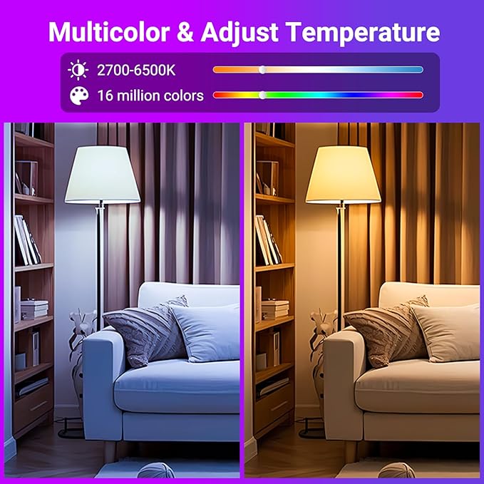 TJOY 4 Pack Smart Alexa Light Bulbs, Bluetooth WiFi Led Bulb Compatible with Alexa &Google Assistant, RGB Color Changing Bulbs, 9W(60W Equivalent), A19 E26 800LM(2.4Ghz WiFi only)