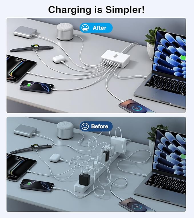 USB C Charger Block, 210W 8-Port Upgraded GaN III Super Fast Charging Station Hub, PD 45W Charger Compatible with MacBook Air, iPad, iPhone17 16 15 14 13 Pro Max, Samsung Galaxy S25/24 Ultra, Tablets