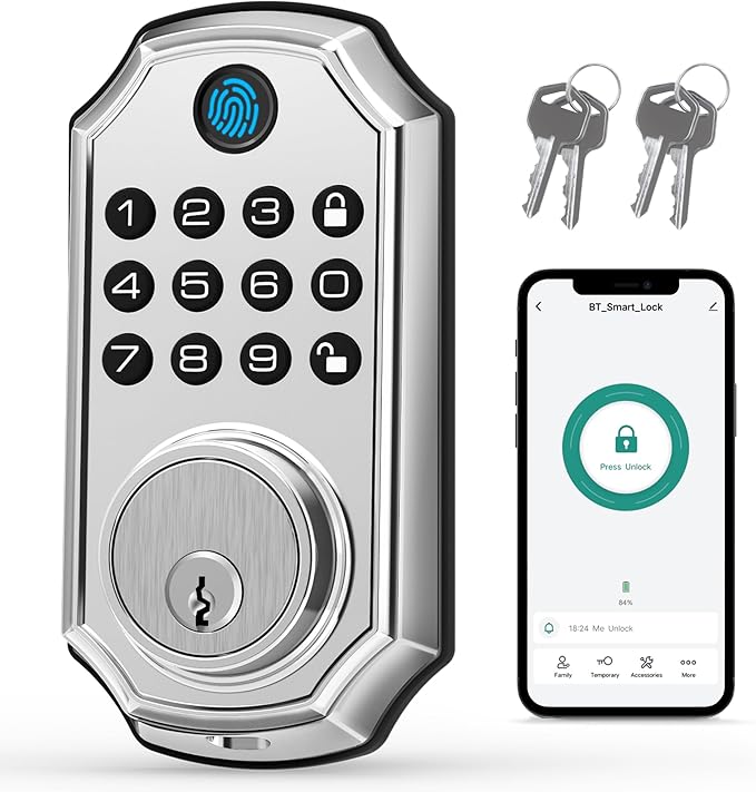 LOCK&SOLVER Keyless Entry Door Lock, Smart Lock for Front Door, Keypad Fingerprint Doorlock, App Remote Control, One-Time Code, Auto Lock, Easy Installation with Video Guide, Rust-Resistant Zinc