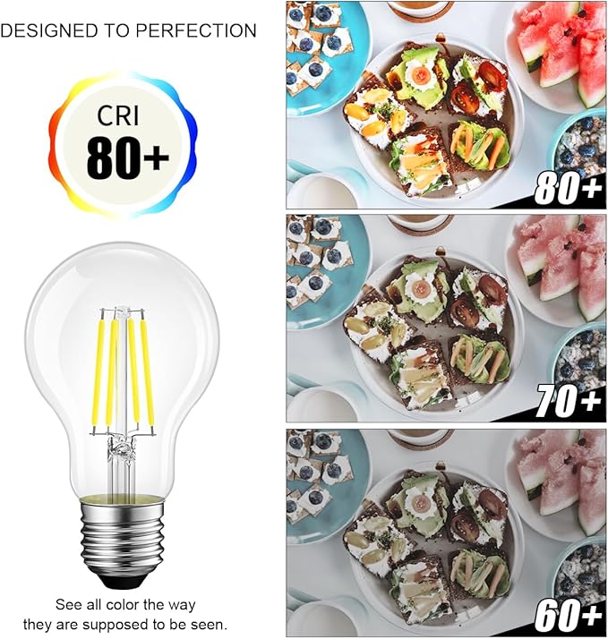 LVWIT A19 LED Vintage LED Filament Bulb E26 Base Dimmable 7W (60W Equivalent)，5000K Daylight White 800 Lumens，Omnidirectional, UL-Listed, Pack of 6