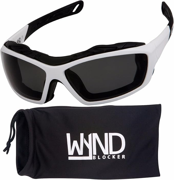 WYND Blocker Motorcycle Riding Glasses Extreme Sports Wrap Sunglasses (White/Smoke)