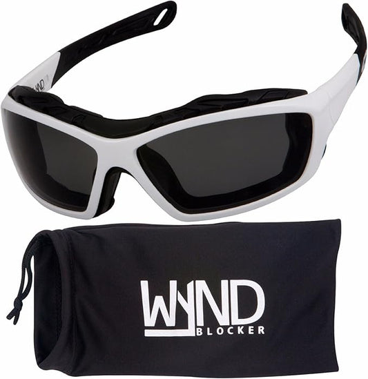 WYND Blocker Motorcycle Riding Glasses Extreme Sports Wrap Sunglasses (White/Smoke)