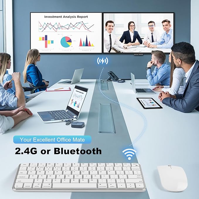 5 in 1 Aluminum Keyboard and Mouse for Mac Wireless Keyboards Bluetooth Rechargeable Mouse Compatible with iMac MacBook iPad and All MacOS iOS Windows Android Devices