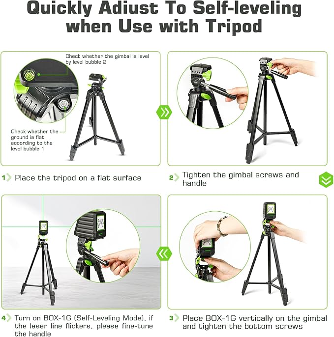 Laser Level with 60in Tripod, Huepar 150Ft / 150° Self Leveling Lazer Leveler Tool Outdoor Use(Pulse Mode-197Ft), Switchable Green Cross Line for Picture Hanging, Tile, DIY/Construction Project