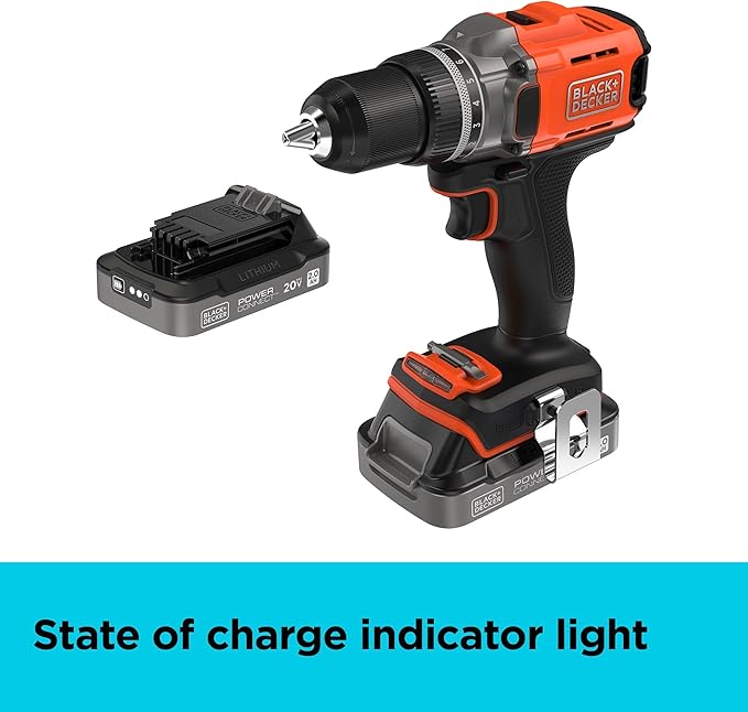 BLACK+DECKER Cordless Drill Driver, Power Drill with Battery and Charger Included, 20V MAX POWERCONNECT (BCD382DS1)
