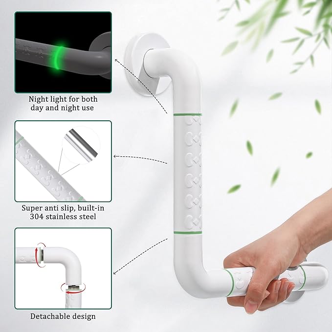 Anti Bathroom Grab Rail,90° Detachable Right Angle White Stainless Steel Shower Hand Rail,Safety Hand Rail Support for Elderly, Children and Disability