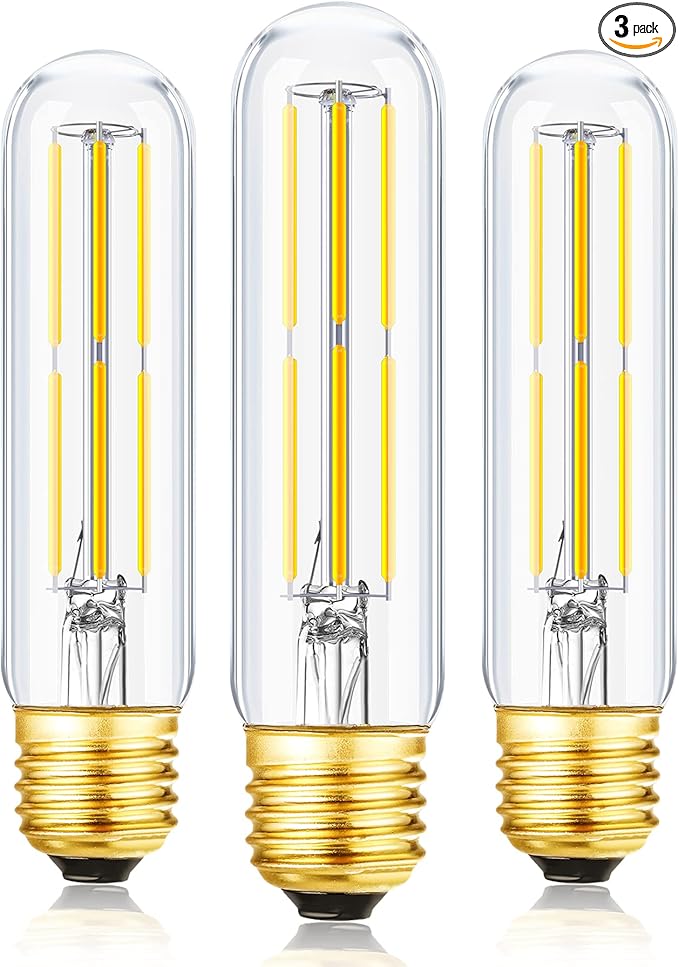 Leools T10 Led Bulb,Dimmable Led Tubular Bulbs 6W,Equivalent 60Watt,Daylight 4000K, 600LM, Clear Glass,E26 Base Vintage LED Edison Bulbs, for Cabinet Display Cabinet etc,3 Pack.
