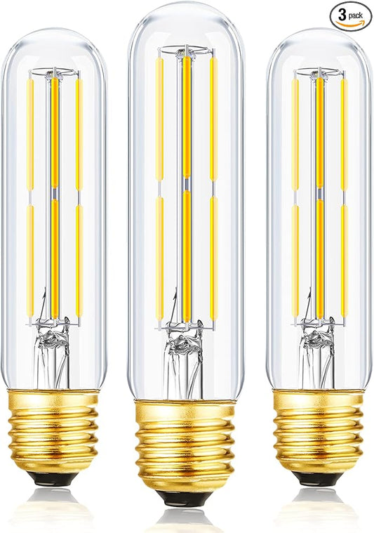 Leools T10 Led Bulb,Dimmable Led Tubular Bulbs 6W,Equivalent 60Watt,Daylight 4000K, 600LM, Clear Glass,E26 Base Vintage LED Edison Bulbs, for Cabinet Display Cabinet etc,3 Pack.