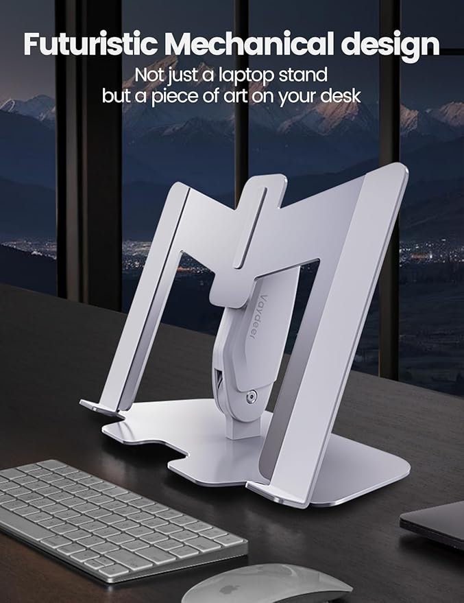 Vaydeer Laptop Stand for Desk, Metal Dual-Mode Design for Desk & Vertical Use, Adjustable Laptop Holder Space Saving Supports MacBook, Chromebook, Surface, Dell (Silver)