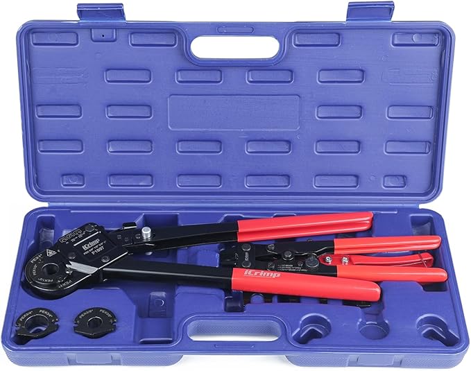 iCrimp KIT-FACL PEX Crimping Tool Kit for Crimping & Removal 1/2-in, 3/4-in, 1-in PEX Copper Crimp Ring, with PEX Tubing Cutter, Corner Operation Friendly