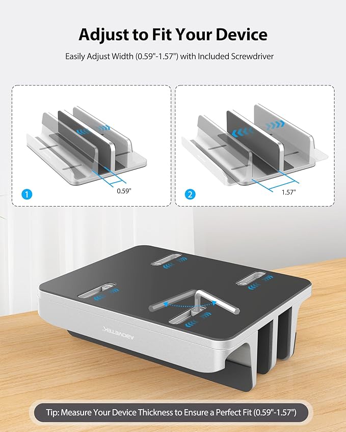AboveTEK Vertical Laptop Stand, 3 Slots Aluminum Desk Laptop Holder & Laptop Docking Station Stand for MacBook, Tablet, Phone - Universal Fit (Up to 17.3") - Heavy Duty Polished, Anti Slide - Silver