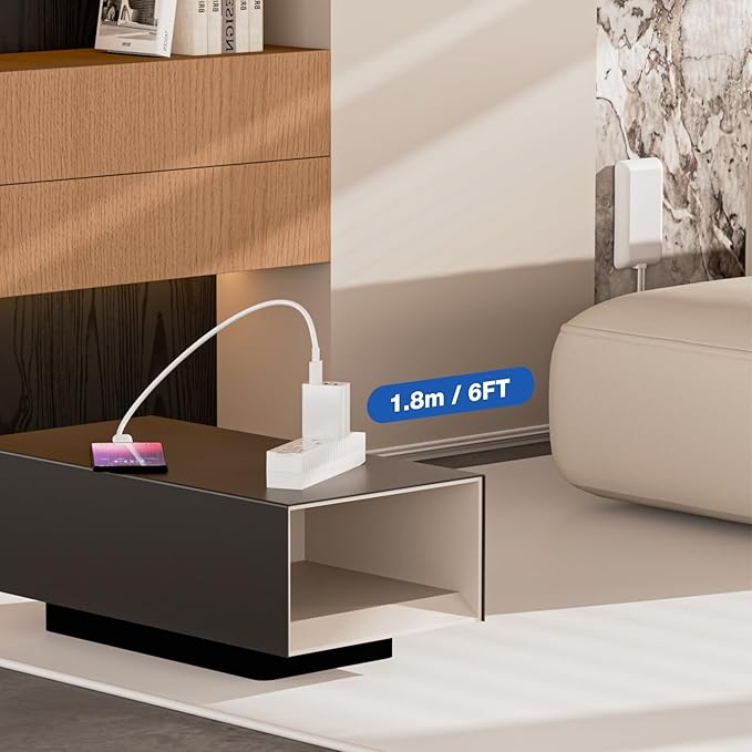 Flat Plug Power Strip Detachable, 3-Outlet 6ft Ultra Thin White Wall Extension Cord 13A 125V 1625W, Space-Saving,Suitable for Kitchen,TV, Living Room,Bedroom, Narrow Space, ETL Listed