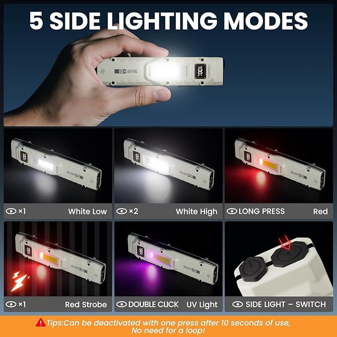 Flat Flashlights Rechargeable Small Tactical Flashlight with Clip,Stainless Steel EDC Led Light with Digital Display,880 Lumen Pocket Flashlight Dual-Switches13 Modes for Home Use,Outdoor and Work