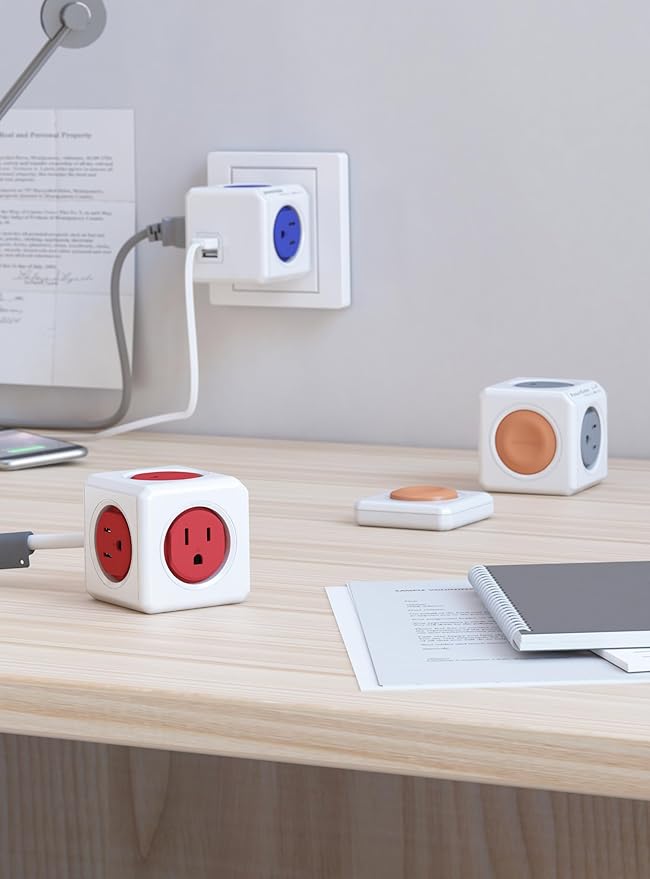 USB Wall Plug, Allocacoc PowerCube |Original|, 4 Outlets and 2 USB Ports, Cell Phone Charger, Power Adapter, Surge Protection, Compact for Travel, Home and Office, Space Saving, ETL Certified