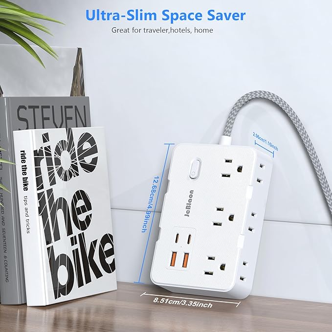 Surge Protector Power Strip 15 Ft Cord, Ultra Thin Flat Extension Cord with 6 Outlets 4 USB Ports(2 USB C), Flat Plug Power Strip, Braided Power Cord for College Dorm Room Essentials