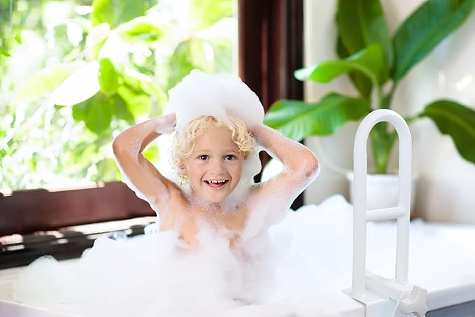 Vaunn Medical Adjustable Bathtub Safety Rail Shower Grab Bar Handle, Stainless Steel, White